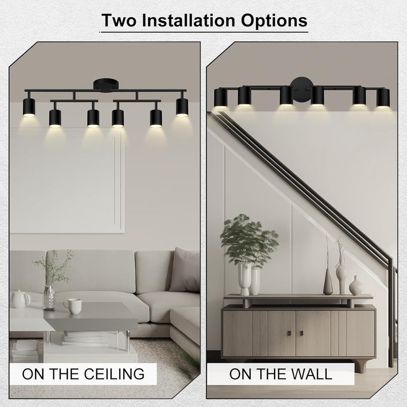 AUQUEE 6 Light Track Lighting Fixtures Ceiling, Matte Black Kichen Track Lighting Fixtures with Rotatable Light Heads, Upgrade Light Poles, Modern LED Sopt Lights for Kitchen/Hallway, No GU10 Bulb - Image 4